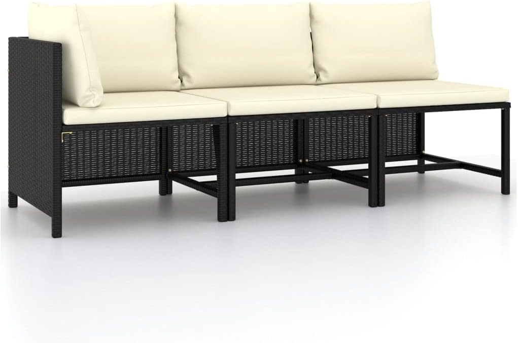 3 Piece Patio Sofa Set with Cushions Black Poly Rattan,Versatile Patio Sofa Set: Relaxing Comfort for Any Occasion Patio Furniture Sets, Conversation Sets