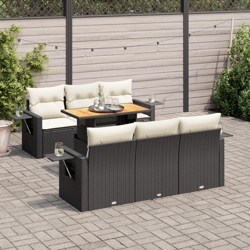 Garden Sofa Set Black PE Rattan Large Adjustable Armrests with Rectangular Table and Modular Seating, Durable Outdoor Furniture for Patio Lawn Balcony Terrace,