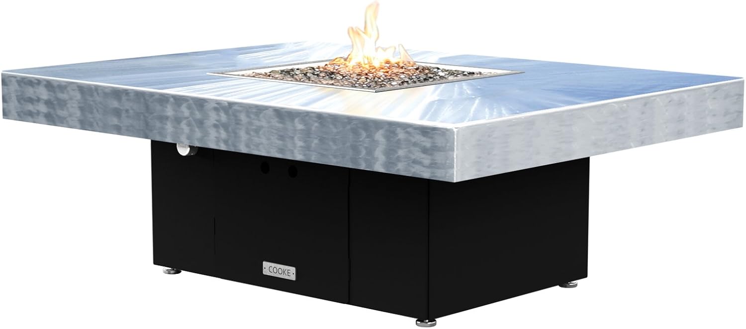 COOKE Santa Barbara Rectangular Fire Pit Table - 48 x 36 - Propane - Brushed Aluminum Top - Black Powdercoat Base