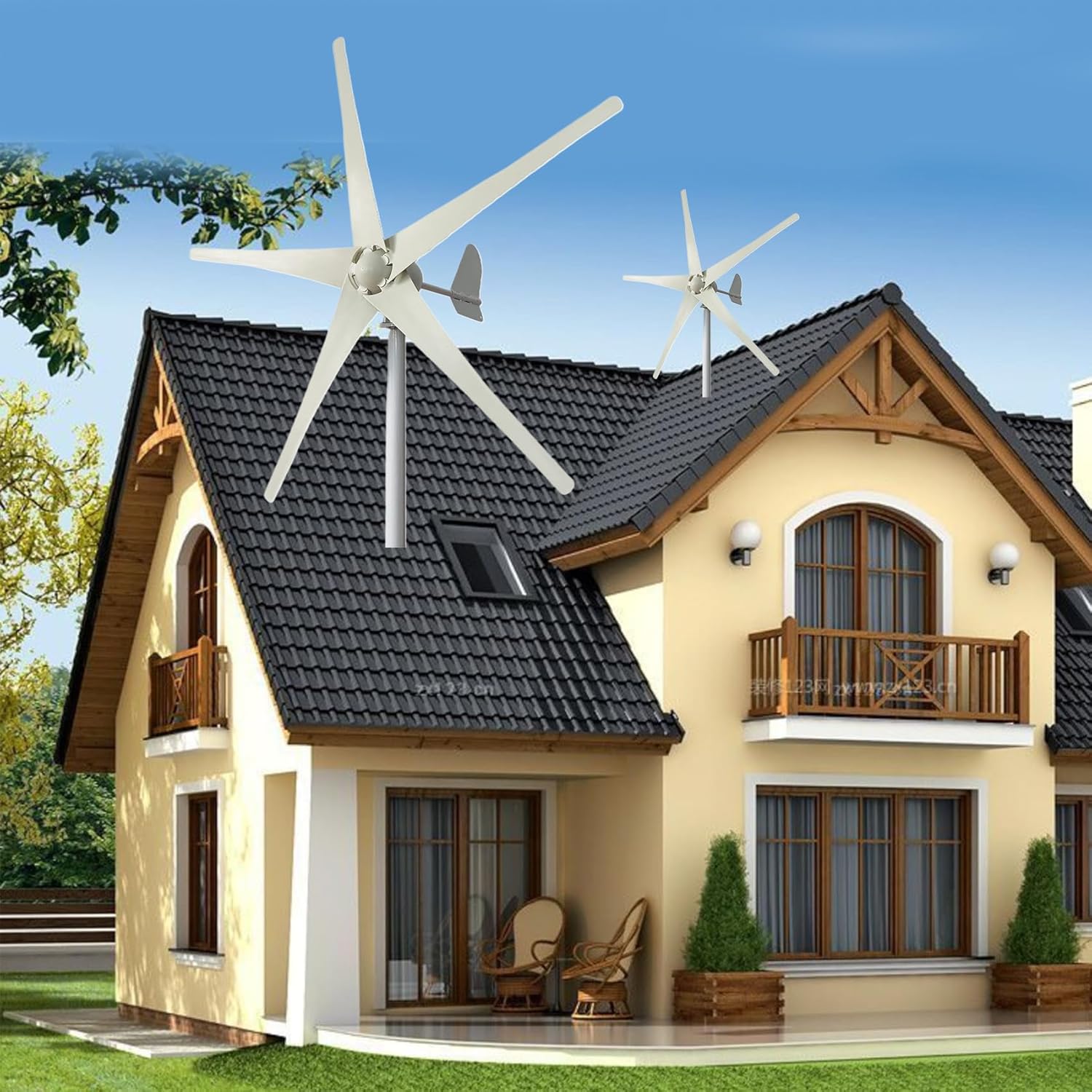 Low Noise 500W-800W Vertical Wind Turbine, 12V-220V Household and Efficient Solar Cell System 5 Blade Wind Power Generator Kit(White)