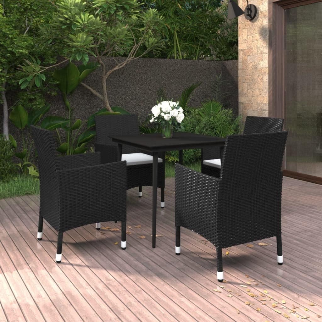 5 Piece Patio Dining Set with Cushions Poly Rattan and Glass,Outdoor Patio Dining Table Set with Comfortable Rattan Chairs for Family and Friend Gatherings Patio Furniture Sets, Outdoor Furniture Sets