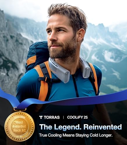 TORRAS COOLiFY 2S Neck Fan, 3 Model, 3-28H Extended Battery Life, Neck Fans that Blow Cold Air, Neck Air Conditioner, Cooling Neck Fan for Work, Hiking, Travel. Gifts for Dad Husband Father, Grey