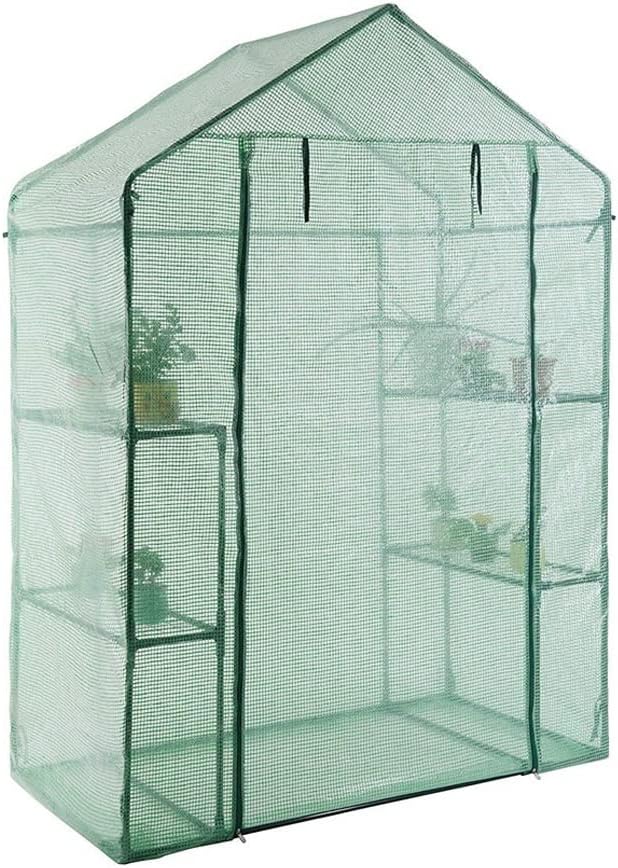 Outdoor Portable Greenhouse Mini Walk-in 4 Shelf Flower Rack Garden Patio Plant Cover with Frame (Color : White, Size : 56.5
