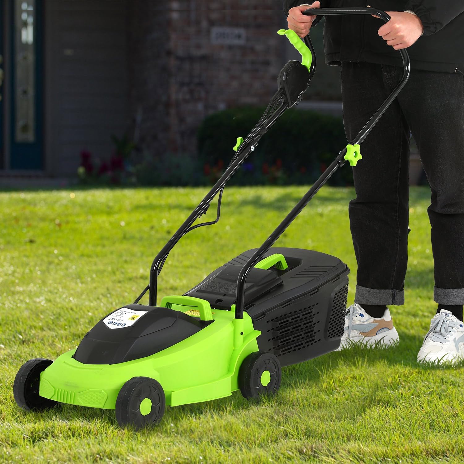 Electric Lawn Mower Corded with 25L Collection Box, Push Lawn Mower Lawn Dethatcher Grass Cutter with 3-Position Height Adjustment, 12 Amp Electric Lawnmower for Yard, Lawn and Garden Care