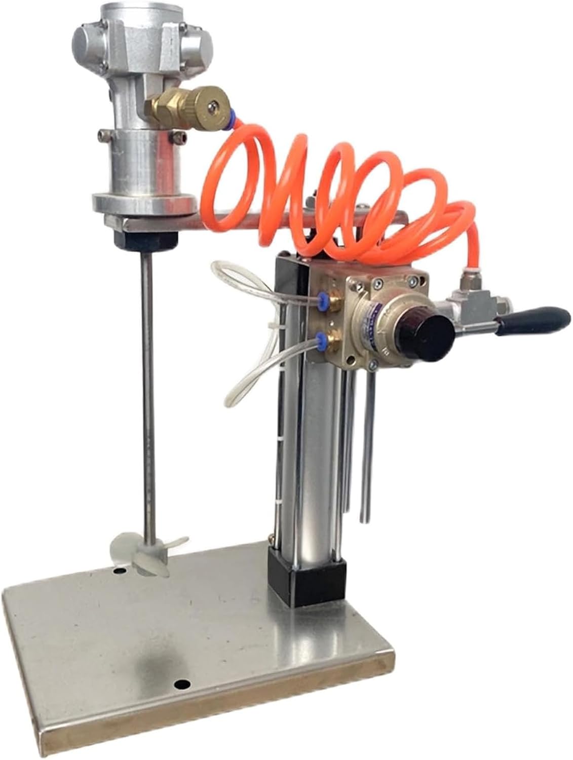 1/8HP Pneumatic Mixer, 1 Gallon Automatic Lift Air Agitator, Desktop Vertical Coatings Mixing Machine, with Stand, for Viscous Liquid Ink Dye Chemicals