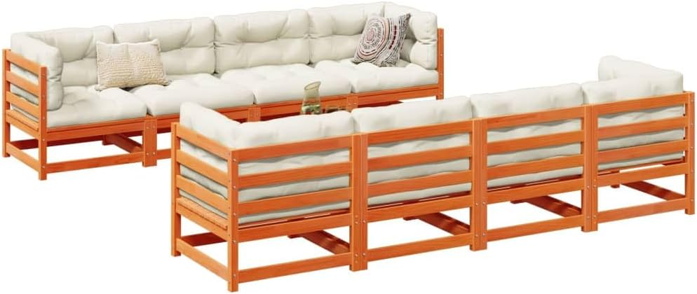 Garden Sofa Set Wax Brown, Cream, Solid Pine Wood Patio Furniture, Modular Outdoor Table and Chairs Set for Deck, Balcony, Terrace