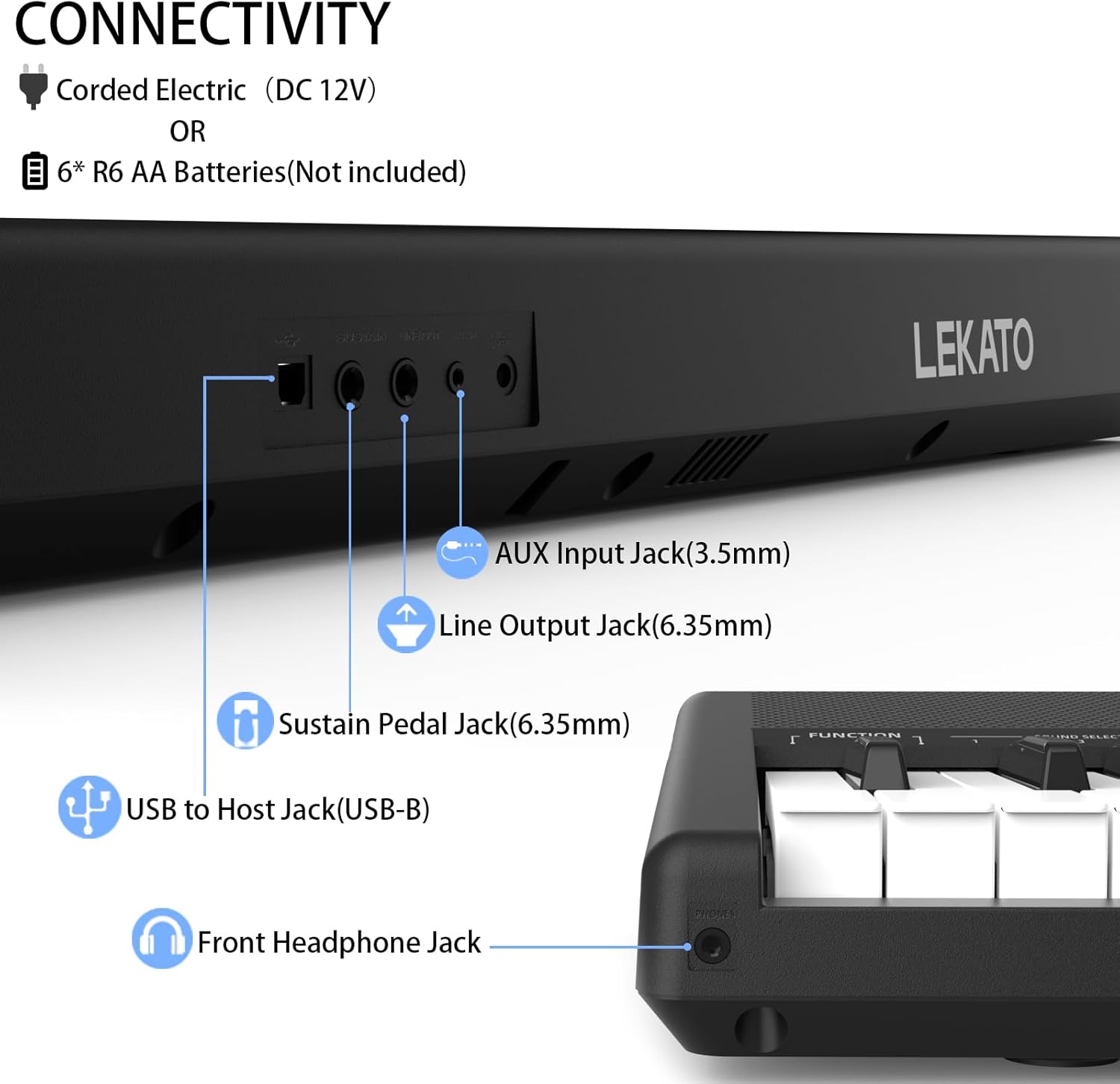 LEKATO 88 Keys Digital Piano, Semi Weighted Electric Keyboard Piano with 15W×2 Stereo Speakers, Reverb Split Layer Duet Mode, Headphone Jack, USB MIDI, AUX, for Beginner Professional at Home Stage