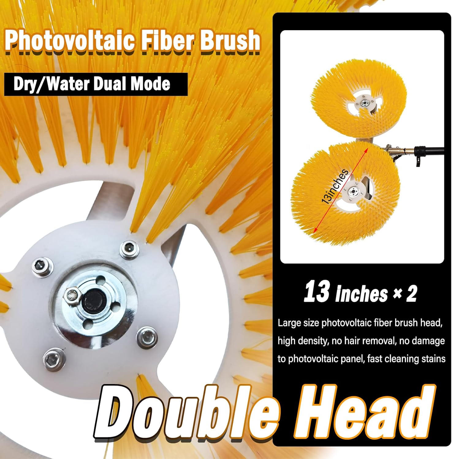 13FT Photovoltaic Cleaner Machine Double Head Solar Panel Cleaning Brush Telescopic Water Fed Pole Brush Solar Panel Cleaning Kit Stainless Steel Head 110V