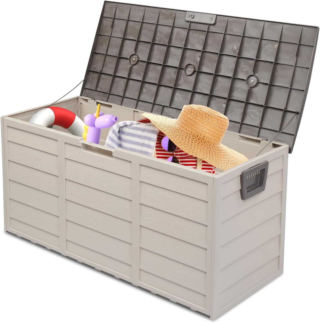 75 Gallon Outdoor Storage Deck Box, Lockable Plastic Storage Containers with Lid, Patio Deck Box Furniture for Garden, Pool, Balcony 260L/75Gal