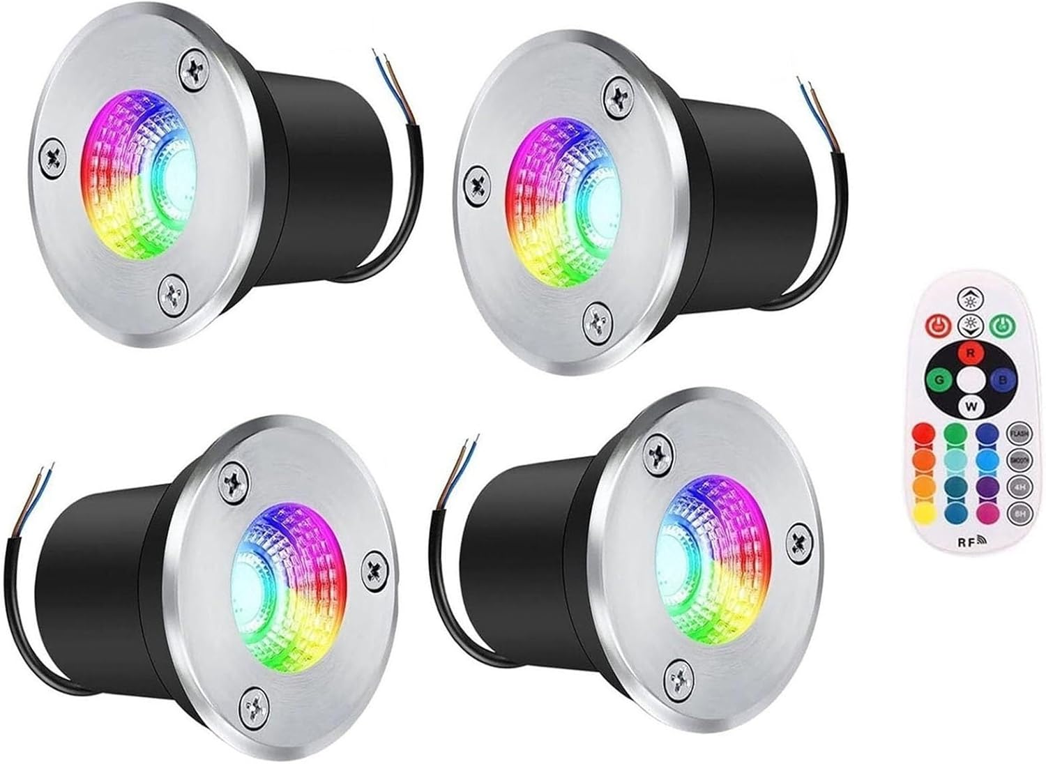 4PCS RGB LED Spotlights, IP65 Waterproof 3W Recessed Floor Lights with RF Remote Control for Garden, Pathway, Pool