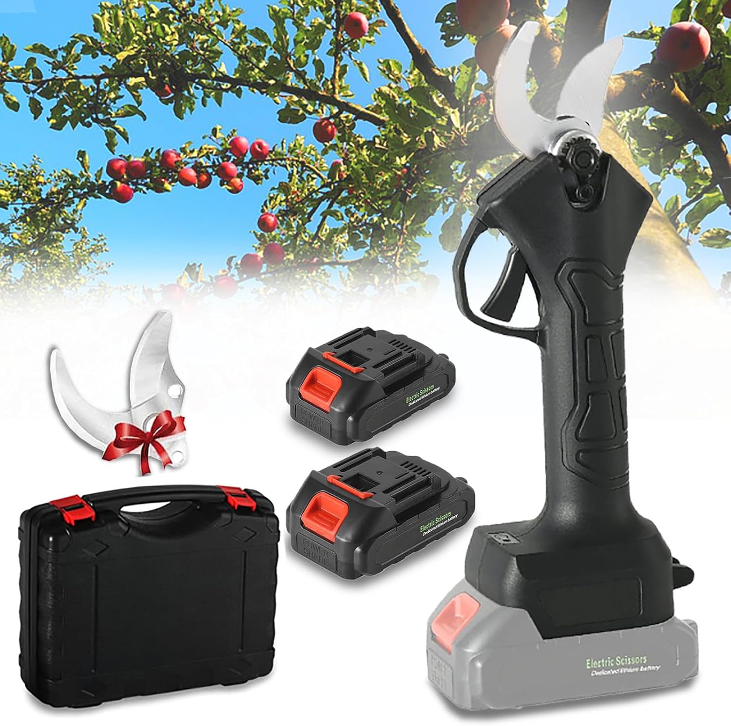 Electric Pruning Shears Cordless Electric Scissors, Tree Branch Pruner with 2 PCS Rechargeable 1.5Ah Battery and 2 Blades, 35mmCutting Diameter for Gardening Tree Trimming,Incision 2.5-3.5cm-220V