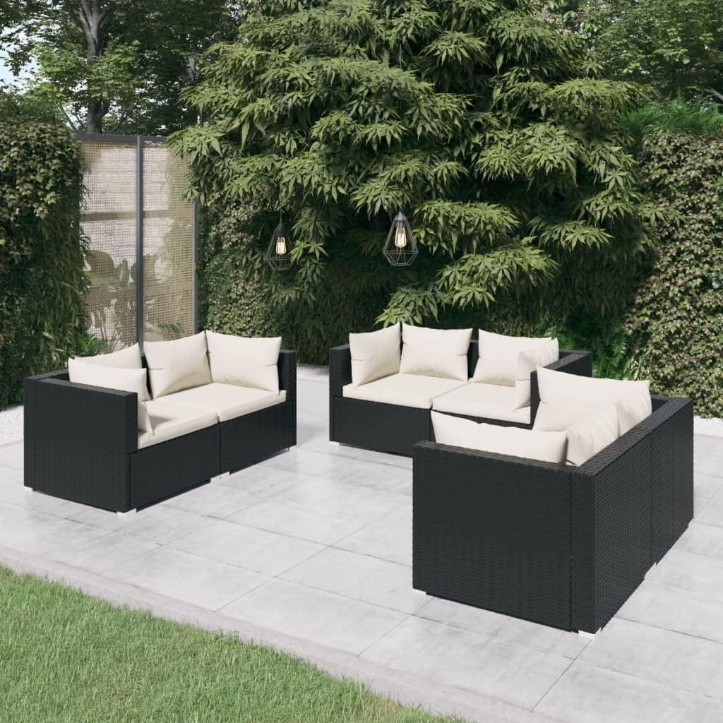 6 Piece Patio Lounge Set with Cushions Poly Rattan Black,Exceptional Patio Lounge Set: Unwind in Comfort and Style Patio Furniture Sets, Outdoor Furniture Sets