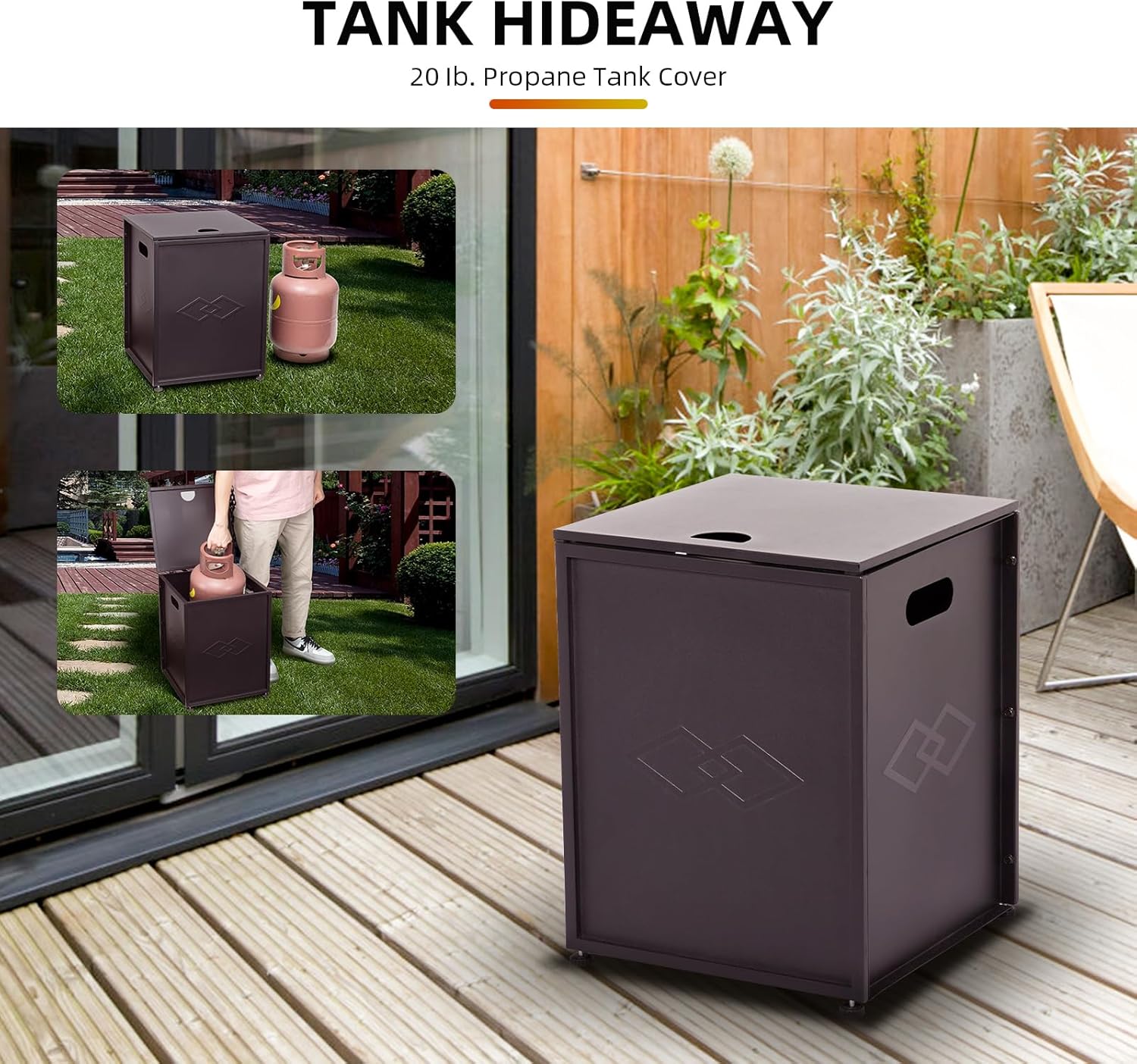 Propane Tank Cover Table, Outdoor Propane Tank Cover, 20LB Weatherproof Gas Tank Storage Side Table, Durable Stainless Steel for Fire Pits, Patio & Garden