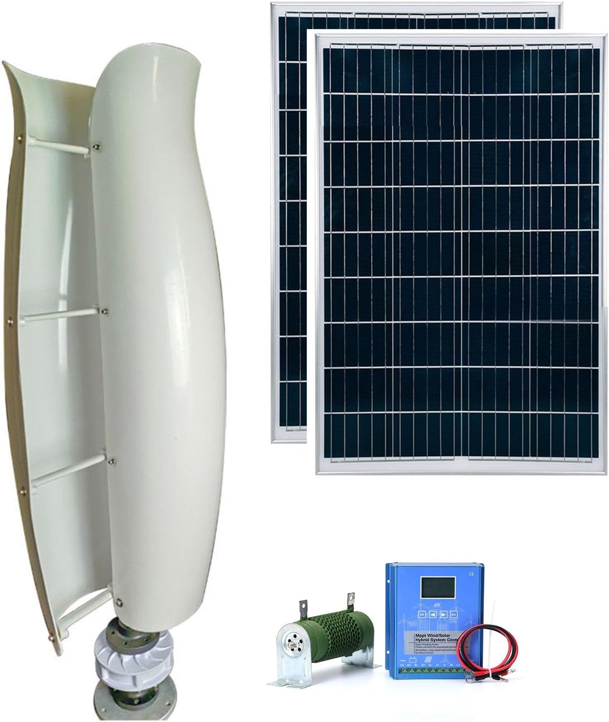 1KW Tulip Type Wind Turbine Kit 12V 24V 48V 800W Vertical Axis Wind Turbine + 2 *100W Photovoltaic Panels + Intelligent Controller Breeze Start Wind And Solar Hybrid Power Generation System ( Color :