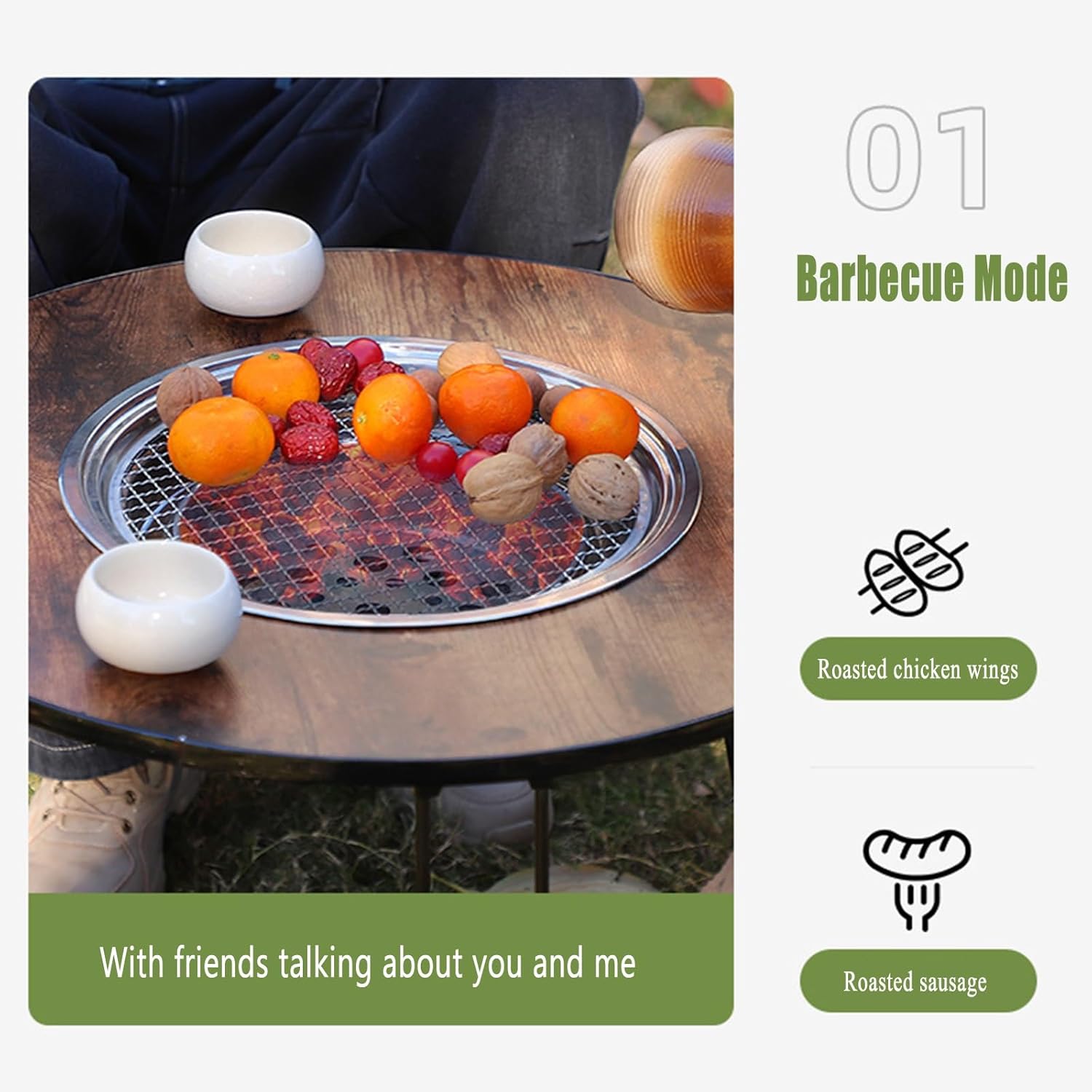 Multifunctional Fire Pit Table, Portable & Folding BBQ& Outdoor Wood Burning Firepit with Cooking Grate and Fire Tongs for Camping, Bonfire & Outdoor Heating