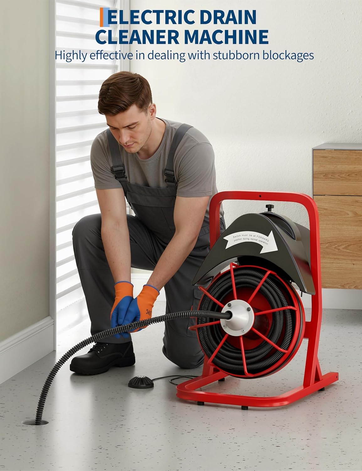 1/2 Inch 75FT Drain Cleaner Machine - Heavy Duty Sewer Snake Clog Remover