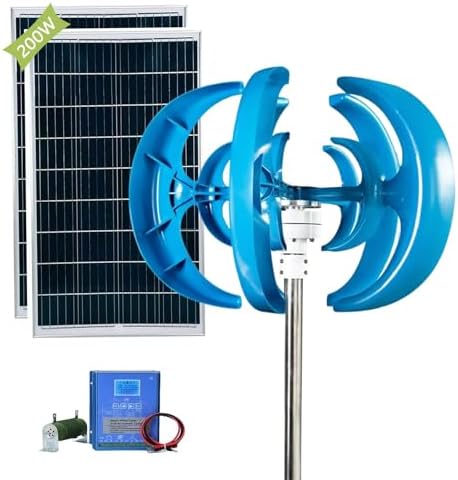 1500W Wind Turbine Generator Kit - 12V/24V Vertical Axis with Controller & 2 x 100W Solar Panels - Hybrid Wind & Solar Power System for Efficient Renewable Energy Solutions