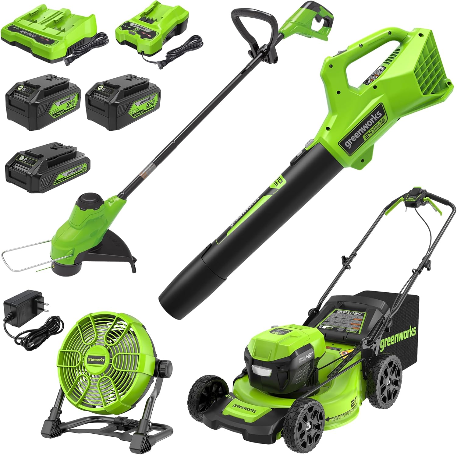 Greenworks 48V (24V x 2) Lawn Mower Combo Kit with 21
