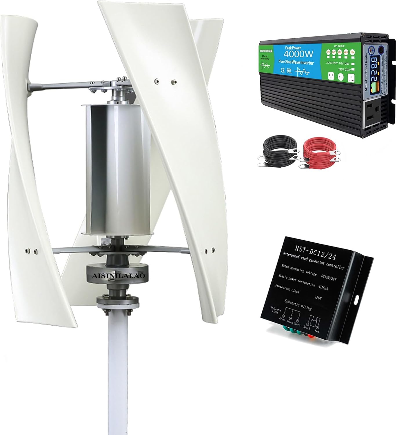 4000W Vertical Wind Turbine Wind Turbine Generator,12V 24V 48V Vertical Wind Turbine with MPPT Controller Noiseless for Home Camping(White)