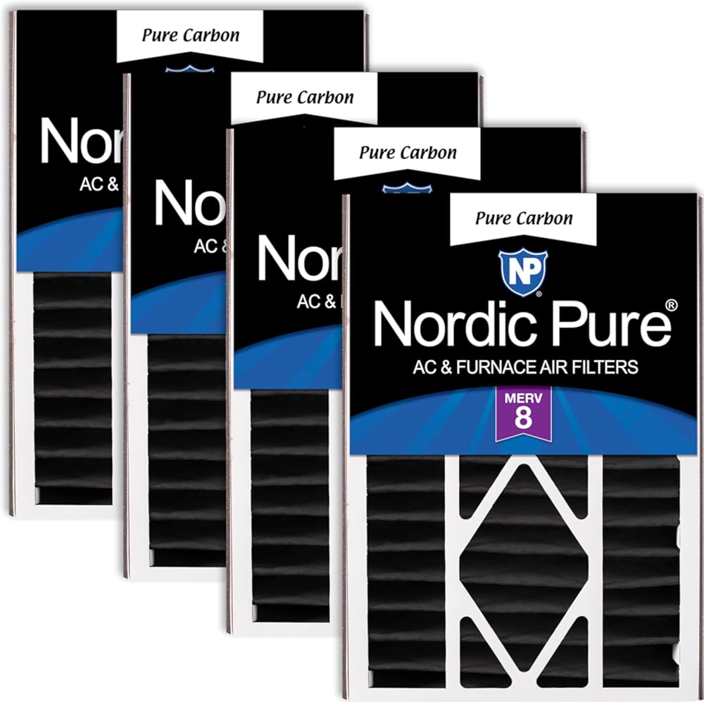 Nordic Pure 16x25x5 (Actual Size: 15 5/8 x 24 1/8 x 4 7/8) Air Bear Replacement Pure Carbon Odor Reduction Merv 8 Air Filter 4 PK
