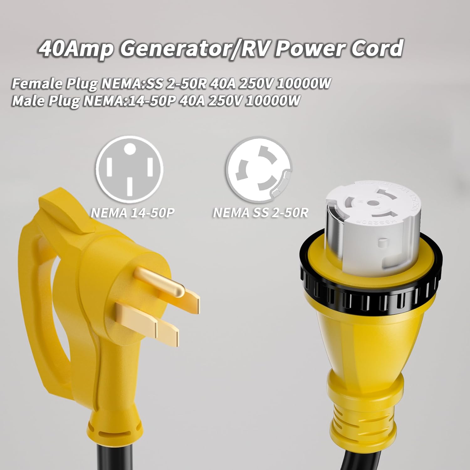 40 Amp Generator Cord, 100FT 40 Amp RV Extension Cord with Twist Lock, Generator Cable 40A 4 Prong Yellow, NEMA 14-50P/SS2-50R Heavy Duty STW Wire for RV Camper & House
