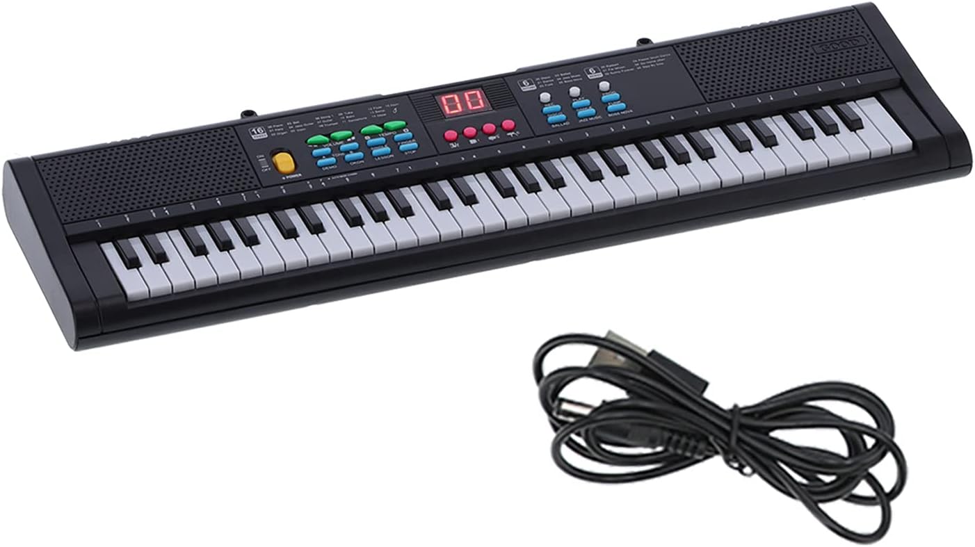 Keyboard Piano Instrument 61 Keys Electric Digital Multifunctional with Microphone MQ6186 Black