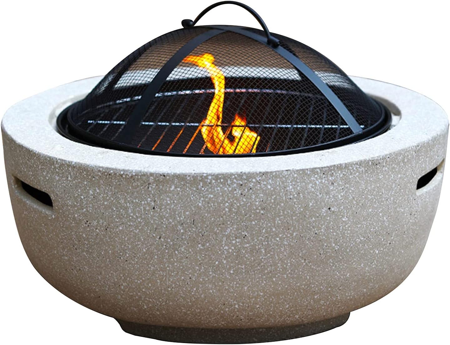 Outdoor Fire Pit Garden Wood Burning Fire Pit BBQ Grill Table - 23“,Outdoor Wood Burning Fire Bowl with Spark Screen Cover