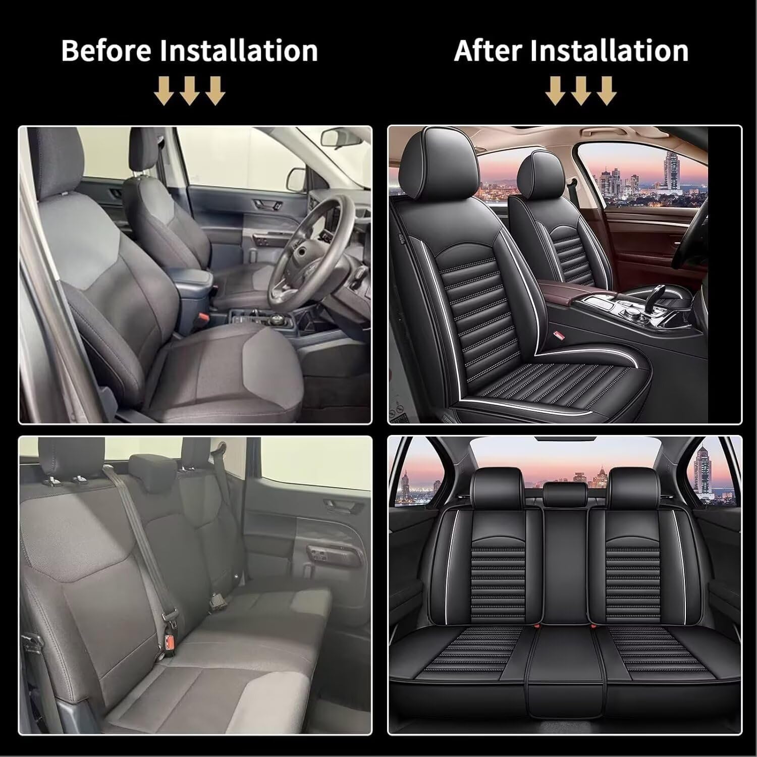 Car Seat Cover Fit for Jeep Cherokee 2014-2024 Faux Leather Full Set 5 Seats Waterproof Seat Cushion Automotive Interior Accessories(White Line)