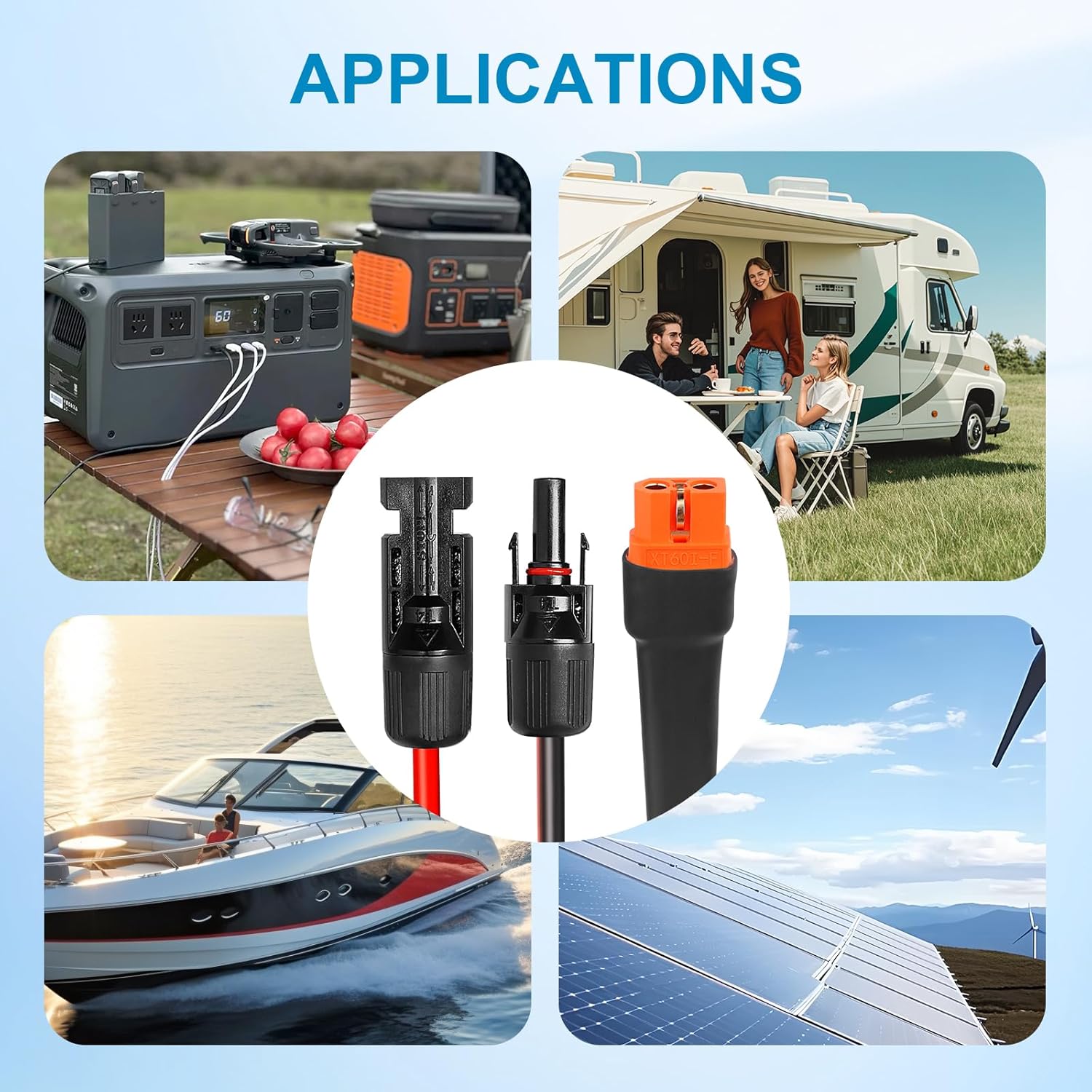 10AWG 50FT Solar to XT60i Extension Cable 3 6 10 35 50 75 100FT Heavy Duty Adapter Cable Connector XT60i Wire for Portable Power Station, Solar Panel, RV, Battery