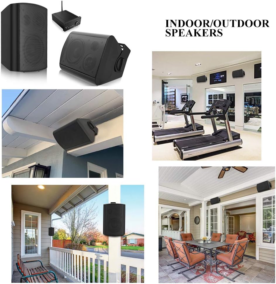 pohopa 5.25 Inch Outdoor Speakers with Bluetooth Stereo Amplifier Receiver | All-Weather Durability | Broad Sound Coverage | Speed-Lock Mounting System (Black)