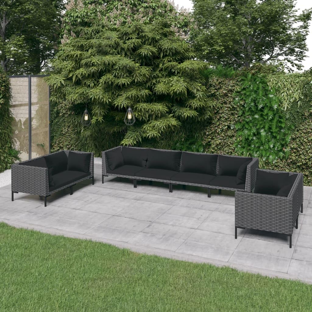 8 Piece Patio Lounge Set with Cushions Poly Rattan Dark Gray,Premium Rattan Patio Lounge Set: Durable and WeatherResistant for Ultimate Outdoor Relaxation Patio Furniture, Outdoor Furniture Sets