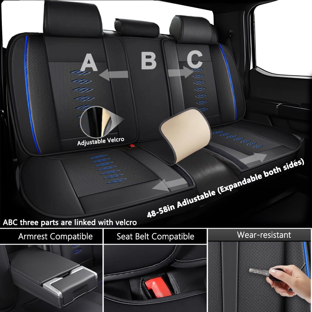 Full Set Seat Covers for Jeep Renegade 2015-2023,Leather Car Seat Covers,Soft Interior Accessories Seat Cushion Cover,Waterproof Automobile Seat Protectors for Renegade(Black Blue,Standard)