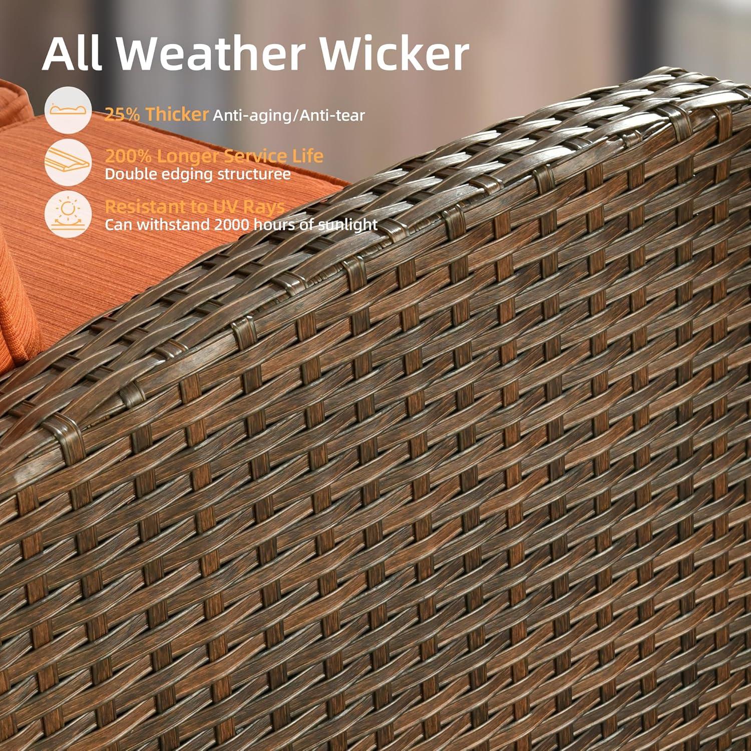 Wicker Patio Furniture Sets w/Fire Pit Table, All Weather Outdoor Furniture Conversation Set, 7-Piece Patio Sectional Sofa for Backyard Garden Lawn, Red