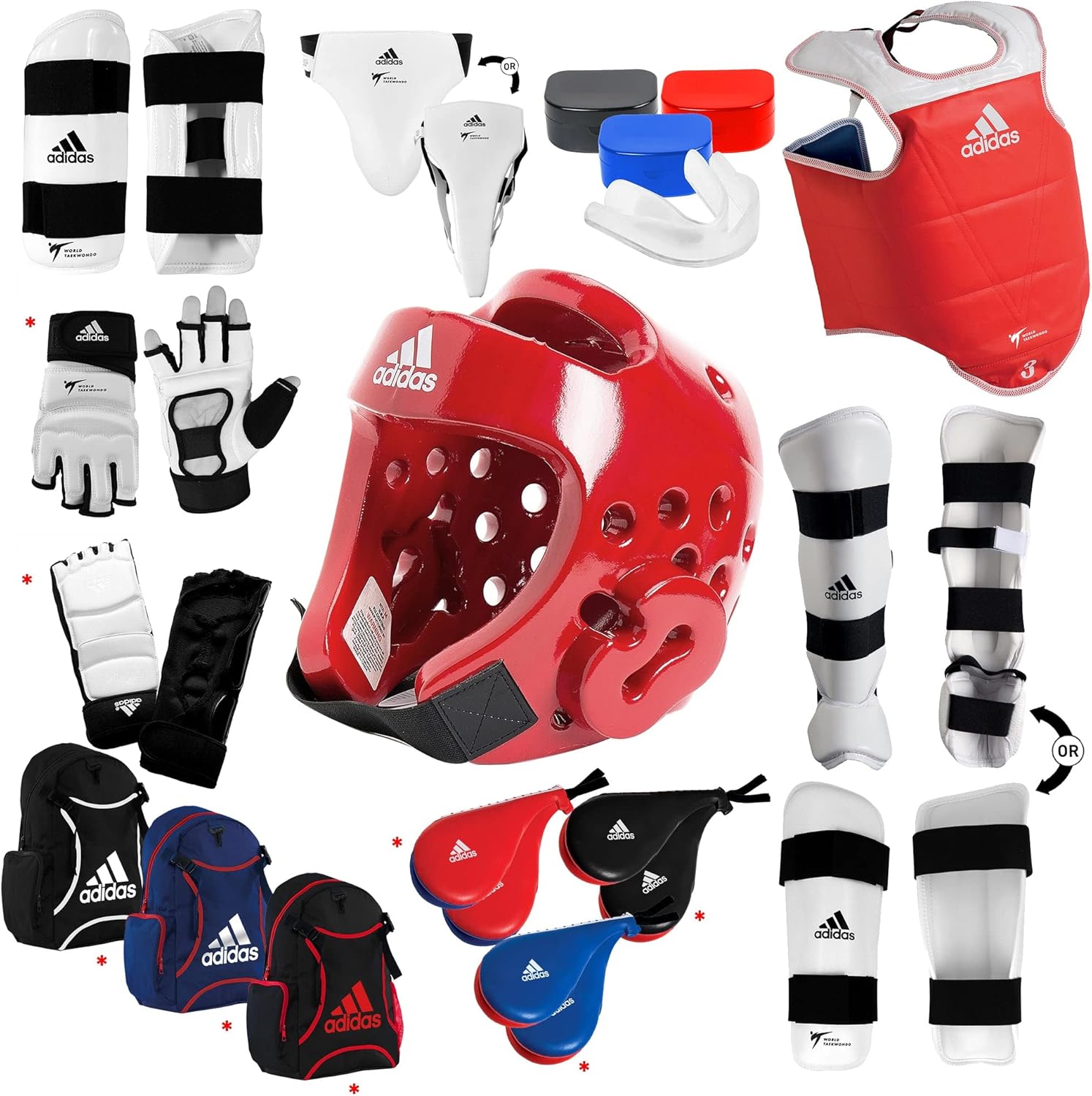 adidas Taekwondo Custom Ultimate Sparring Gear Set w/Optional Accessories - Red