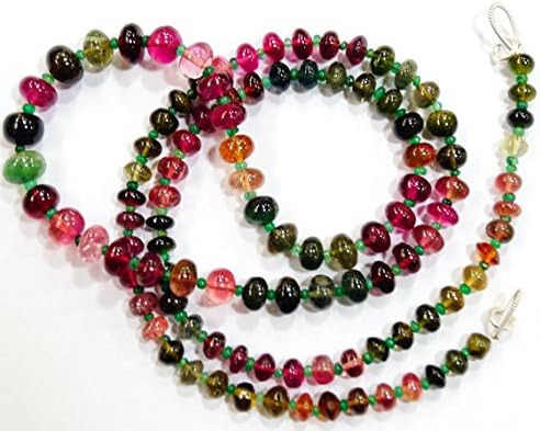 natural gem stone multi tourmaline with zambian emerald smooth rondelle beads complete necklace top 27 inches 5-8 mm