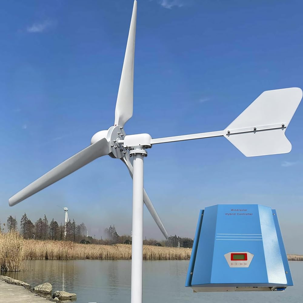 5000W 220V Horizontal Wind Turbine 1.6M Blades 5KW Wind Generator Kits with PWM Charge Controller to Charge 220V Batteries for Home Farm Off Grid System (No Mast)