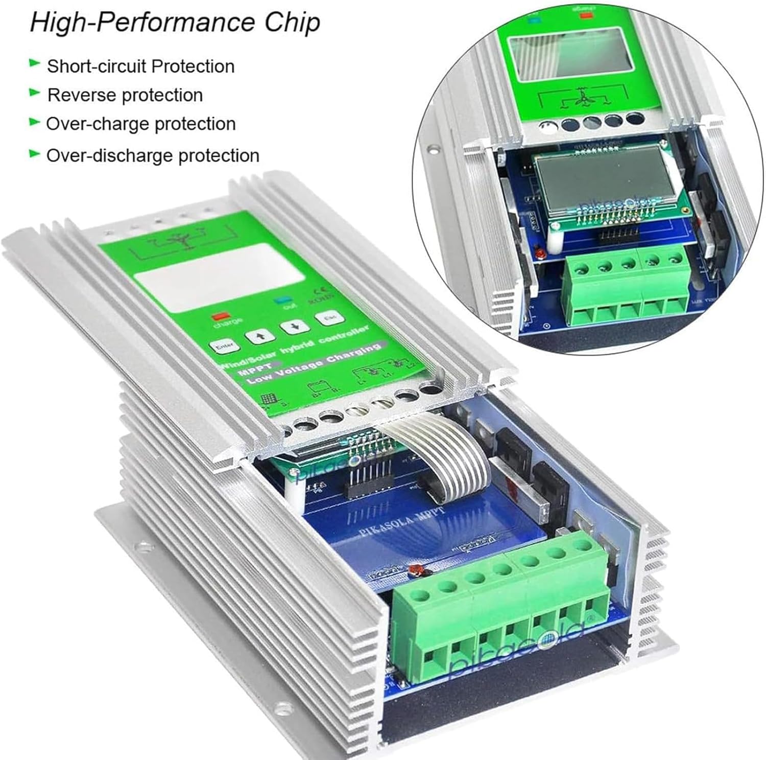 Wind Turbine Solar Hybrid Mppt Charge Boost Controller Wind Solars Hybrid Charge Controller,12v /24v /48v Solar Controller, with LCD Display and Load Resistance