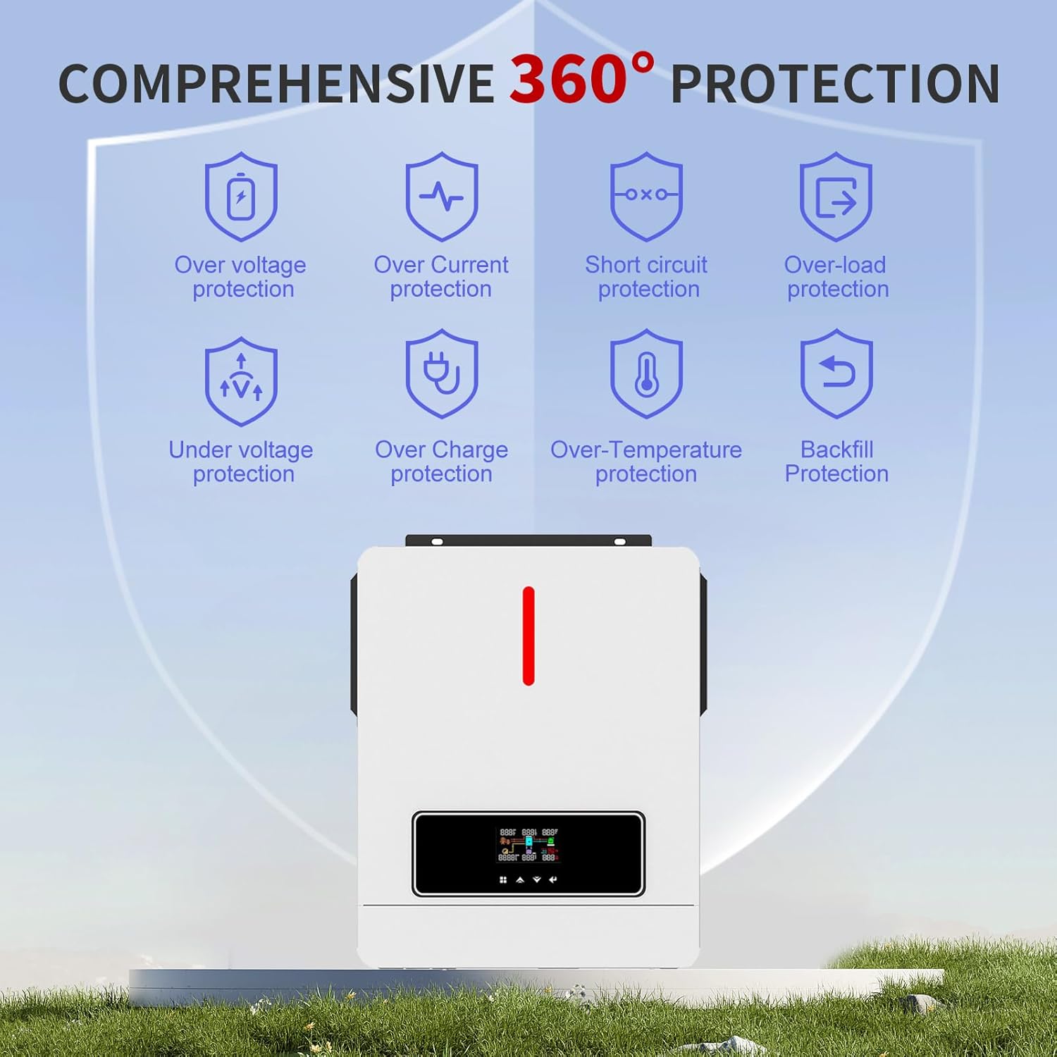 DATOUBOSS 3600W Hybrid Solar Inverter, 24V DC to 110V AC Pure Sine Wave with 120A MPPT Controller, Off-Grid Backup Power Converter for 24V Lithium/AGM Battery, Home RV Cabin, Solar Off-Grid On-Grid