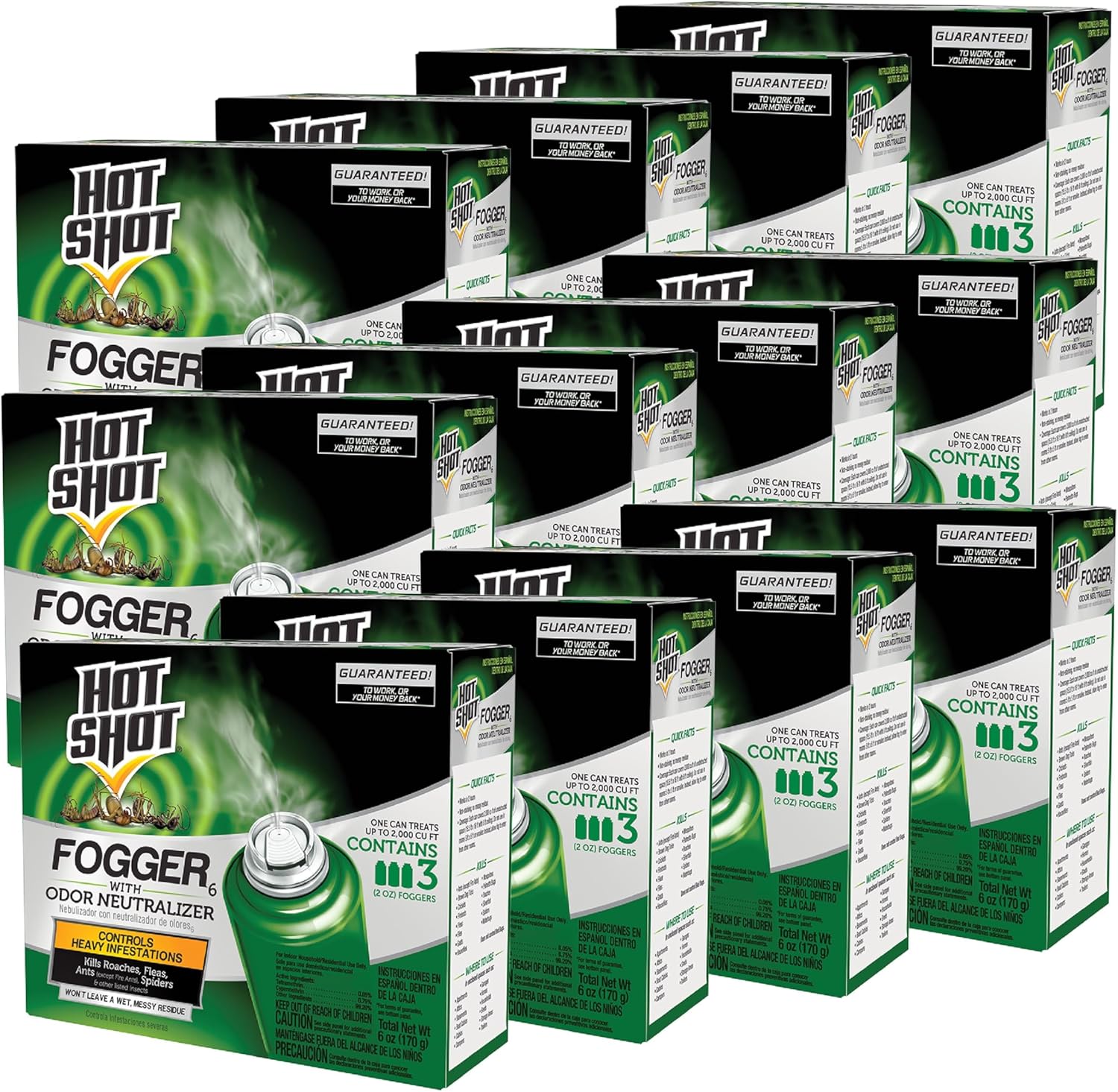 Hot Shot Fogger With Odor Neutralizer 3 Count-2 Ounce Cans, Controls Heavy Insect Infestations, 12 Pack