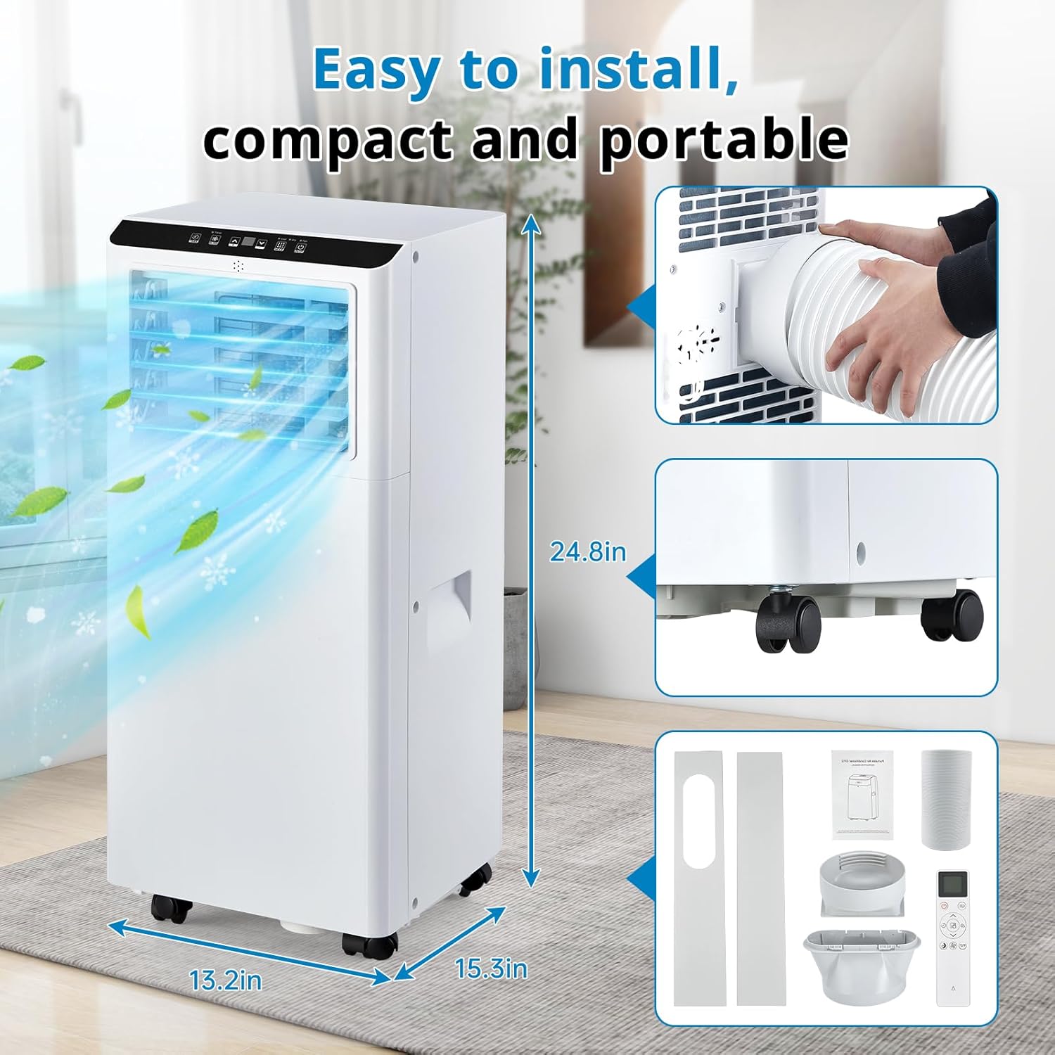Portable Air Conditioner, 8000 BTU, Portable AC Unit for Room Up to 350 Sq.Ft, 3 In 1 Air Cooler with Fan, Dehumidifer, Freestanding Air Conditioner with Remote Control, White
