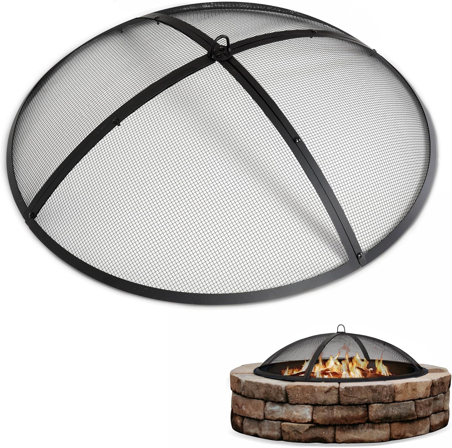SUNCREAT Spark Screen, Fire Pit Screen 36 Inch Round with Handle, Heavy Duty Mesh Cover Fire Pit Lid for Outdoor, Patio, Backyard, Camping, Beach, Poker Not Included, 36 Inch