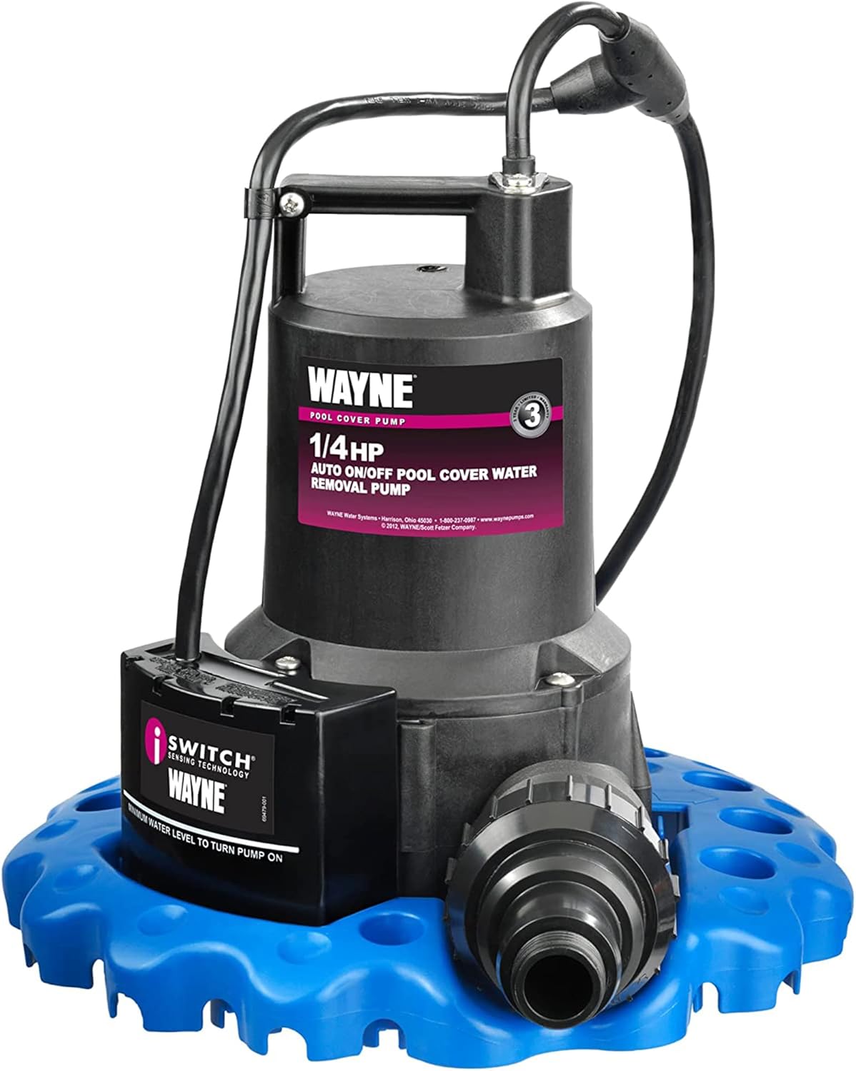 WAYNE WAPC250-1/4 HP Reinforced Thermoplastic Pool Cover Pump - Up to 3,000 Gallons Per Hour - Automatic On/Off Water Removal Pool Cover Pump