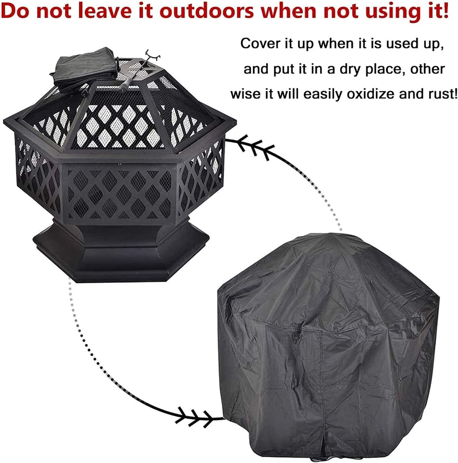 Fire Pit Metal Outdoor Wood Burning Firebowl Fireplace with Spark Screen Retardant Mesh Lid and Poker for Outside Backyard Deck