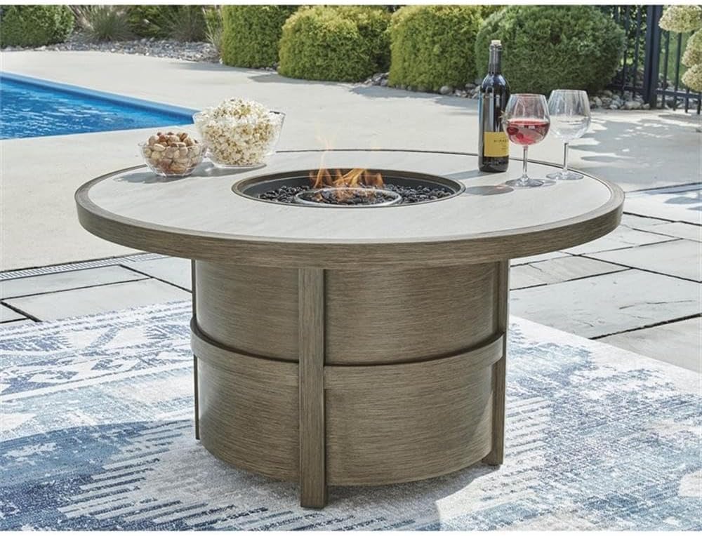 Bowery Hill Contemporary Beige Wicker/Rattan Fire Pit Table