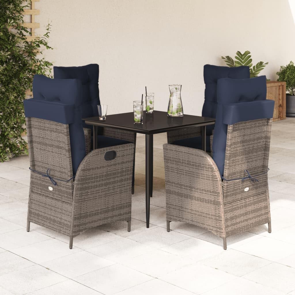 5 Piece Patio Dining Set with Cushions Gray Poly Rattan Garden Furniture
