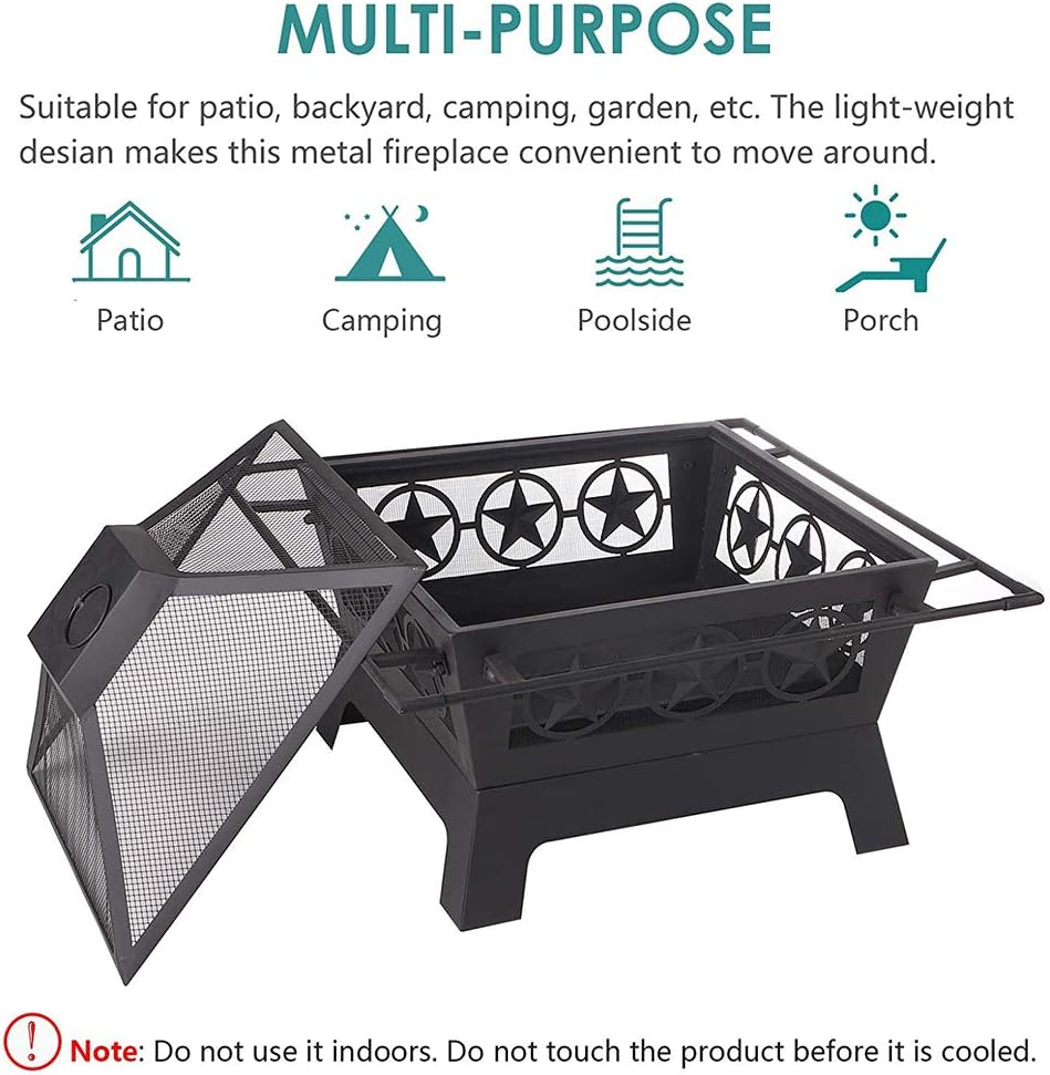 24 Inch Wood Burning Patio Firebowl,with Spark Screen Fireplace Poker Picnic Garden Firepits