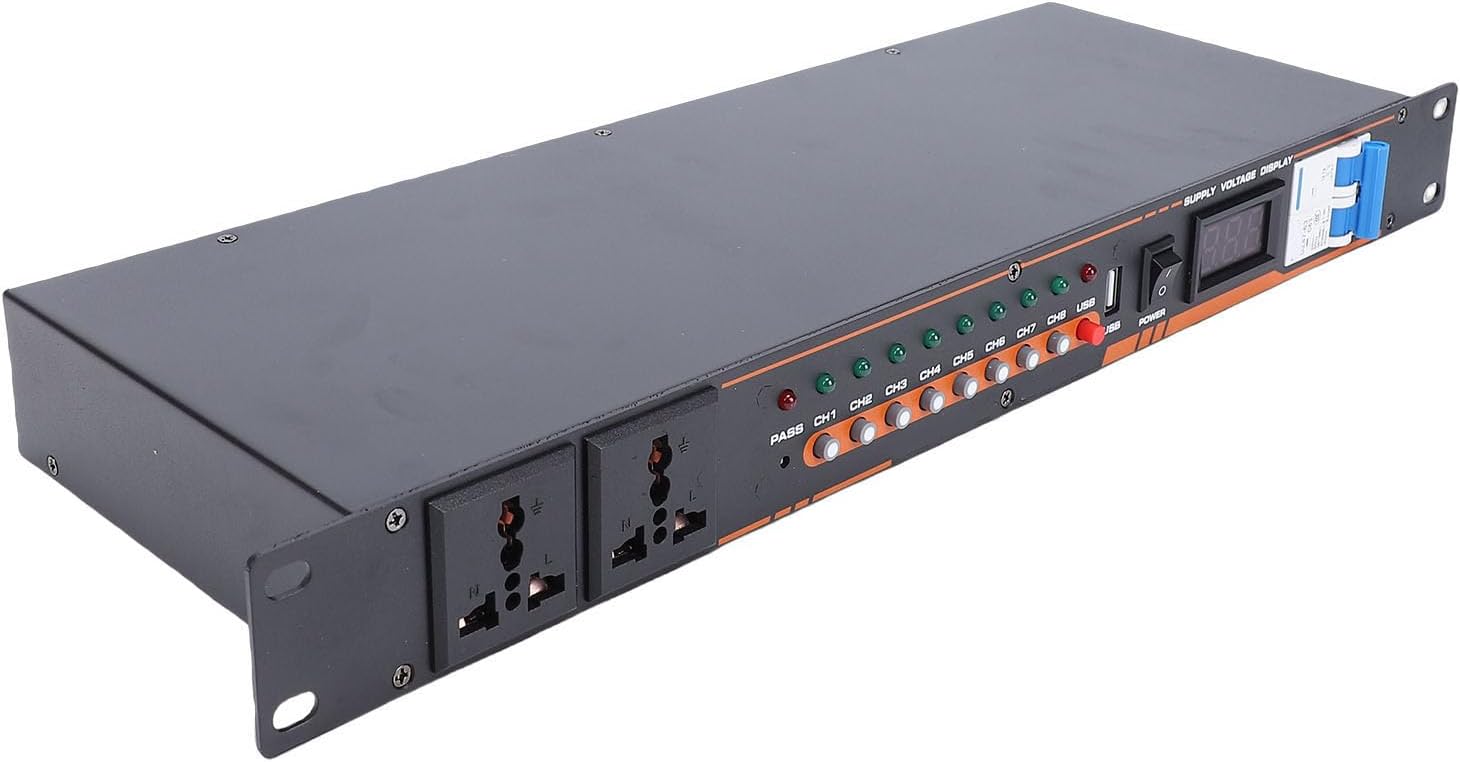 KIMISS High Power 10 Outlet Audio Equipment Power Sequencer with Digital Voltage Display Independent Switch Stage Amplifier Studio (US Plug)