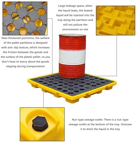 Heavy Duty Modular Spill Containment Pallet - Anti-Leak Platform for Oil Drums in Warehouses & Factories - Yellow & Black Polyethylene for Industrial Use