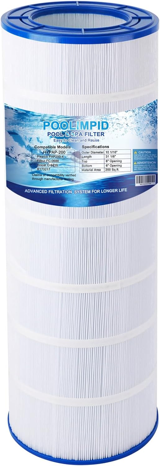 Pool Filter Cartridge Compatible with PAP200, CC200, Clean & Clear 200, R173217, Unicel C-9419, Filbur FC-0688, 59054400, 200 sq.ft Filter Cartridge, 1 Pack