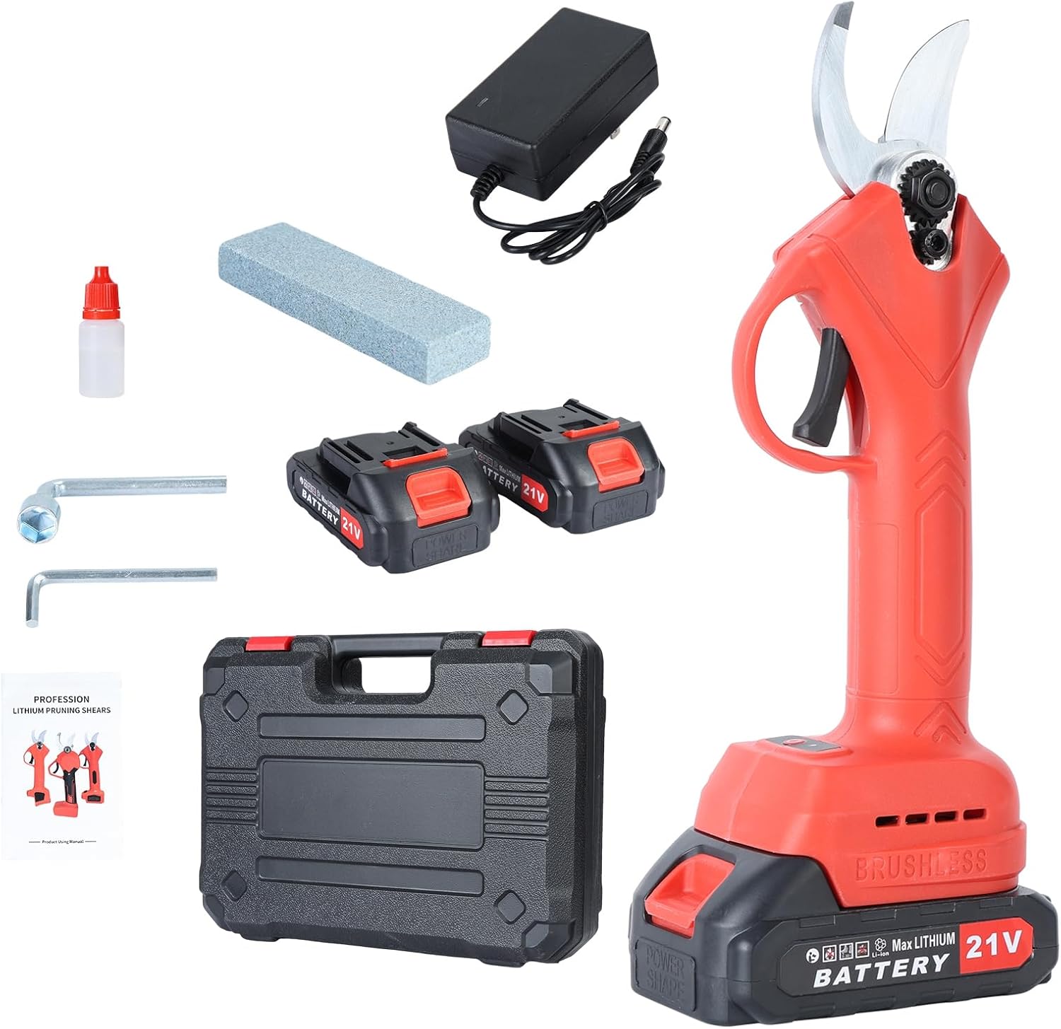 Electric Pruning Shears Cordless, Brushless Battery Power Pruning Scissors, Tijera Podadora para Arboles Frutales Electrics, with 2 PCS Rechargeable 2 Ah Battery US Plug